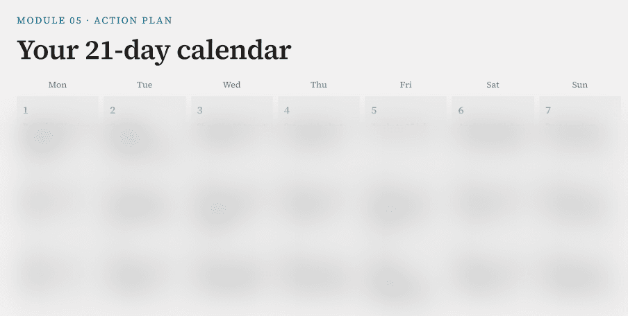 Sample page: the 21-day calendar