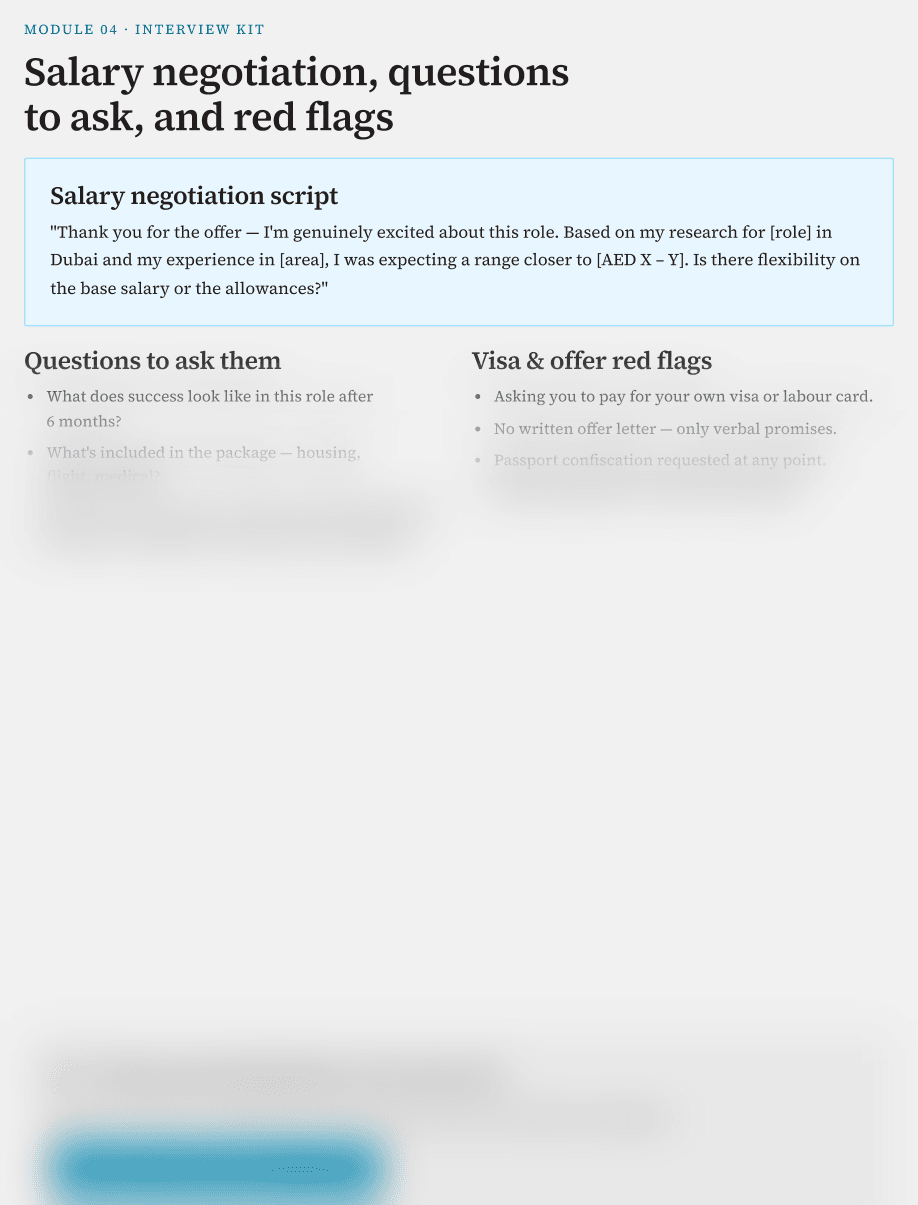 Sample page: salary negotiation script and red flags