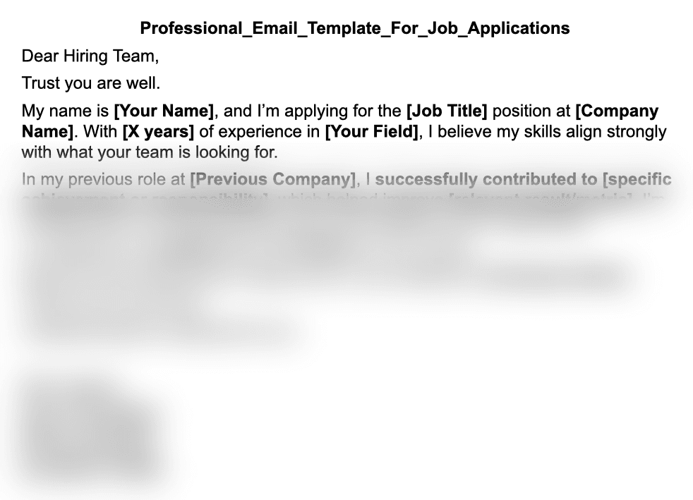 Sample: job application email template