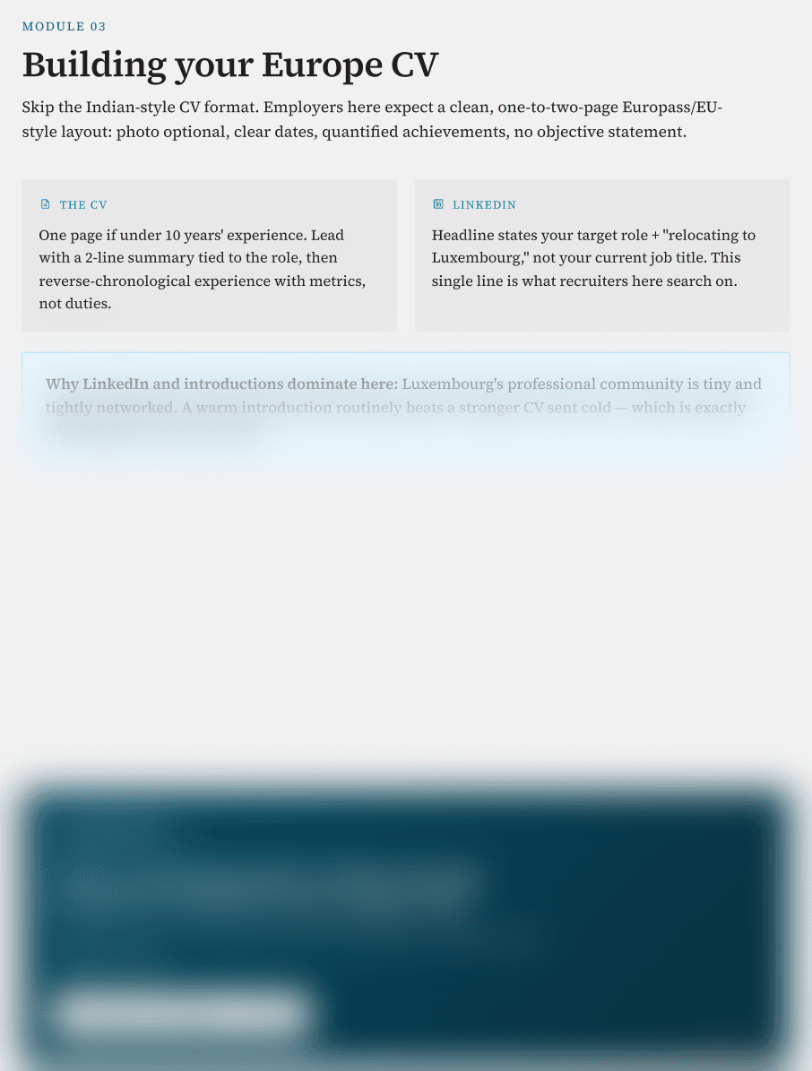 Sample page: building your Europe CV