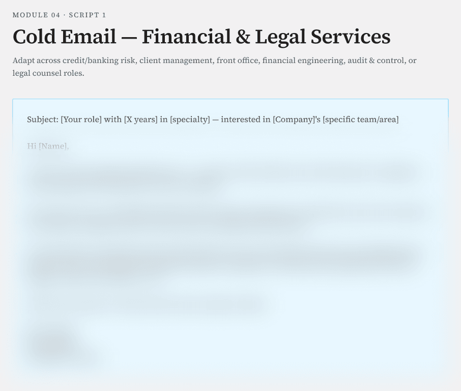 Sample page: cold email for financial and legal roles